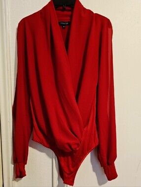 City Chic Bright Red Draped Wrap-Front Bodysuit